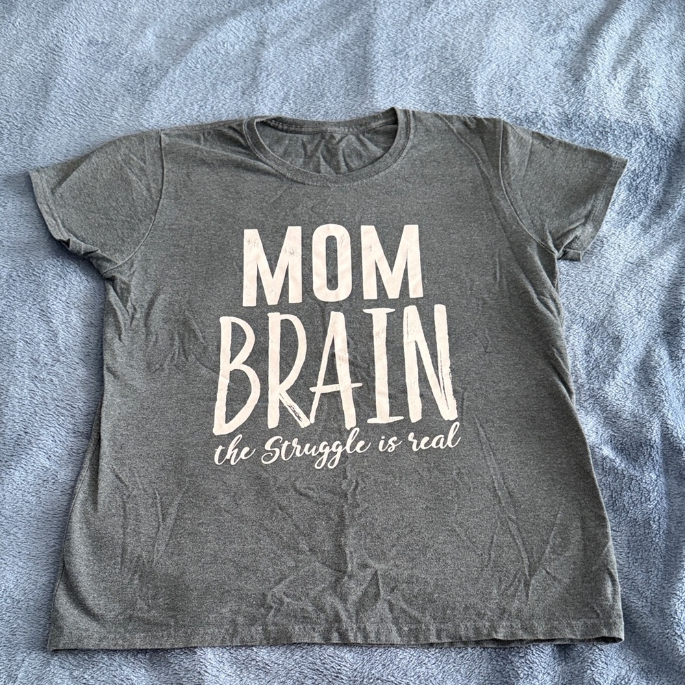 Women's Gray Tee with 'Mom Brain' Print